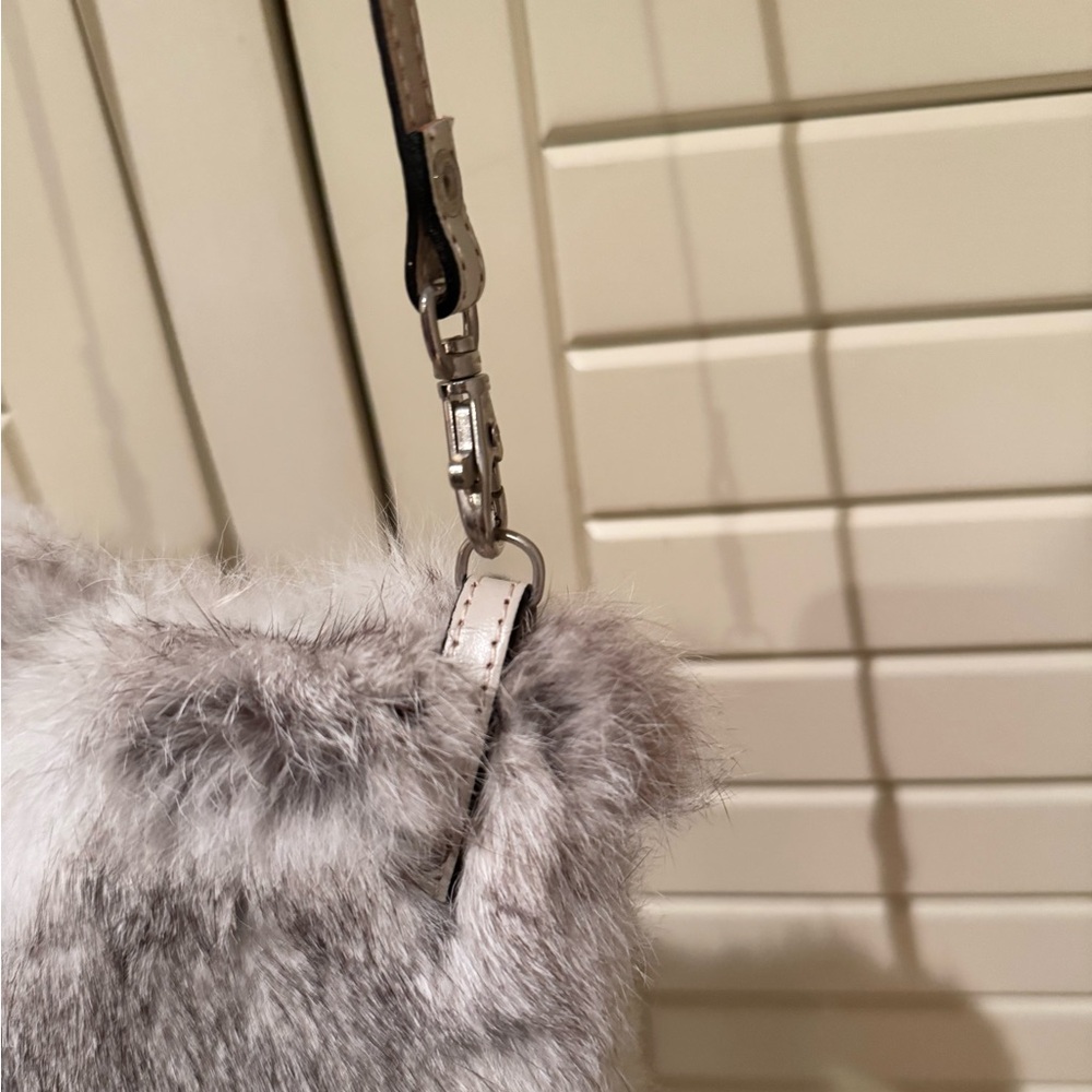 Real rabbit fur ethically handmade authentic genuine grey bunny fur bag - Picture 6 of 8